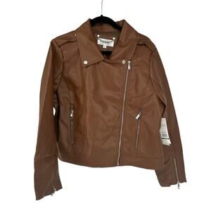 NEW Nicole Miller New York Brown Vegan Leather Moto Jackets Sz 1X